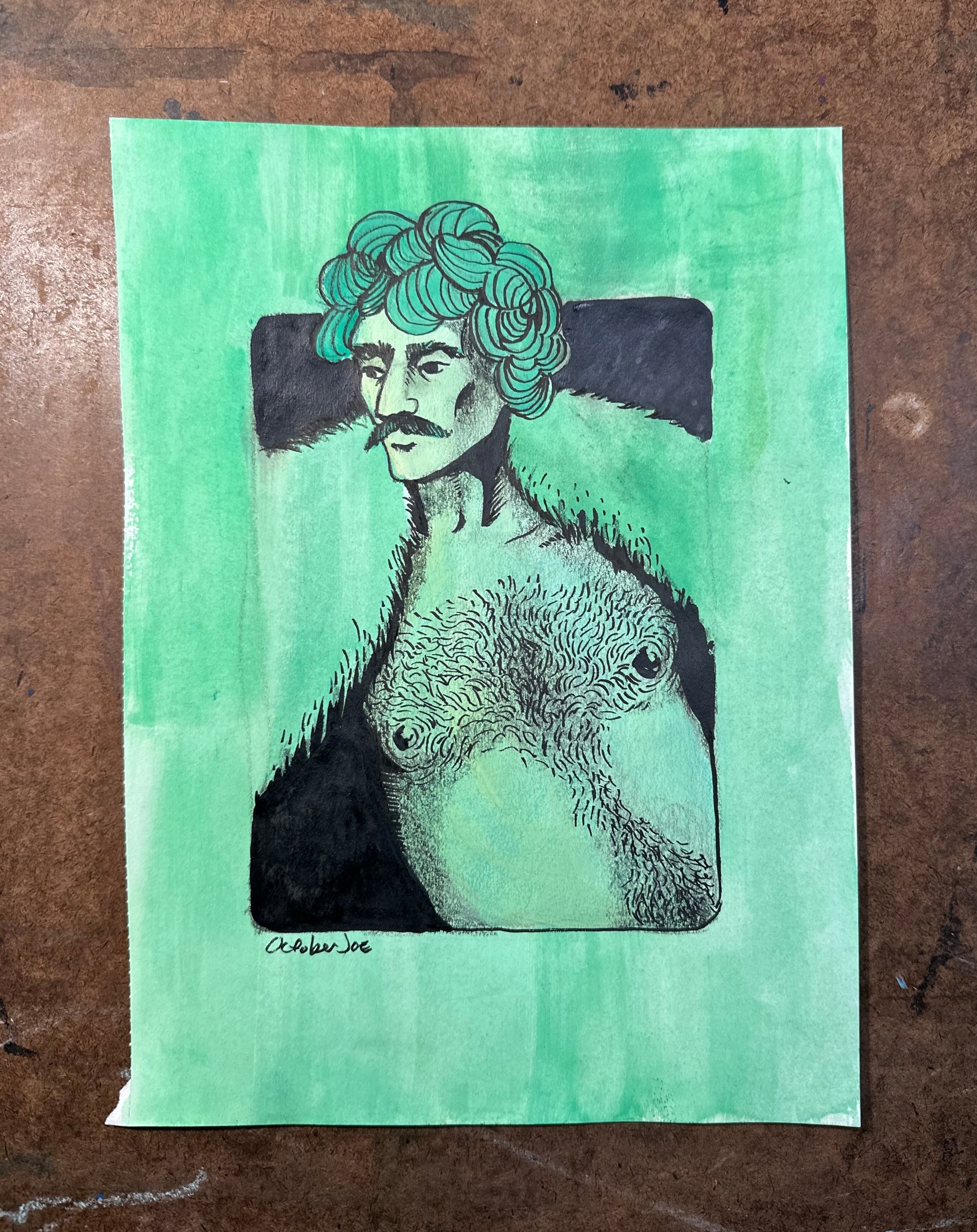 Ink painting of a man with moustace in furs