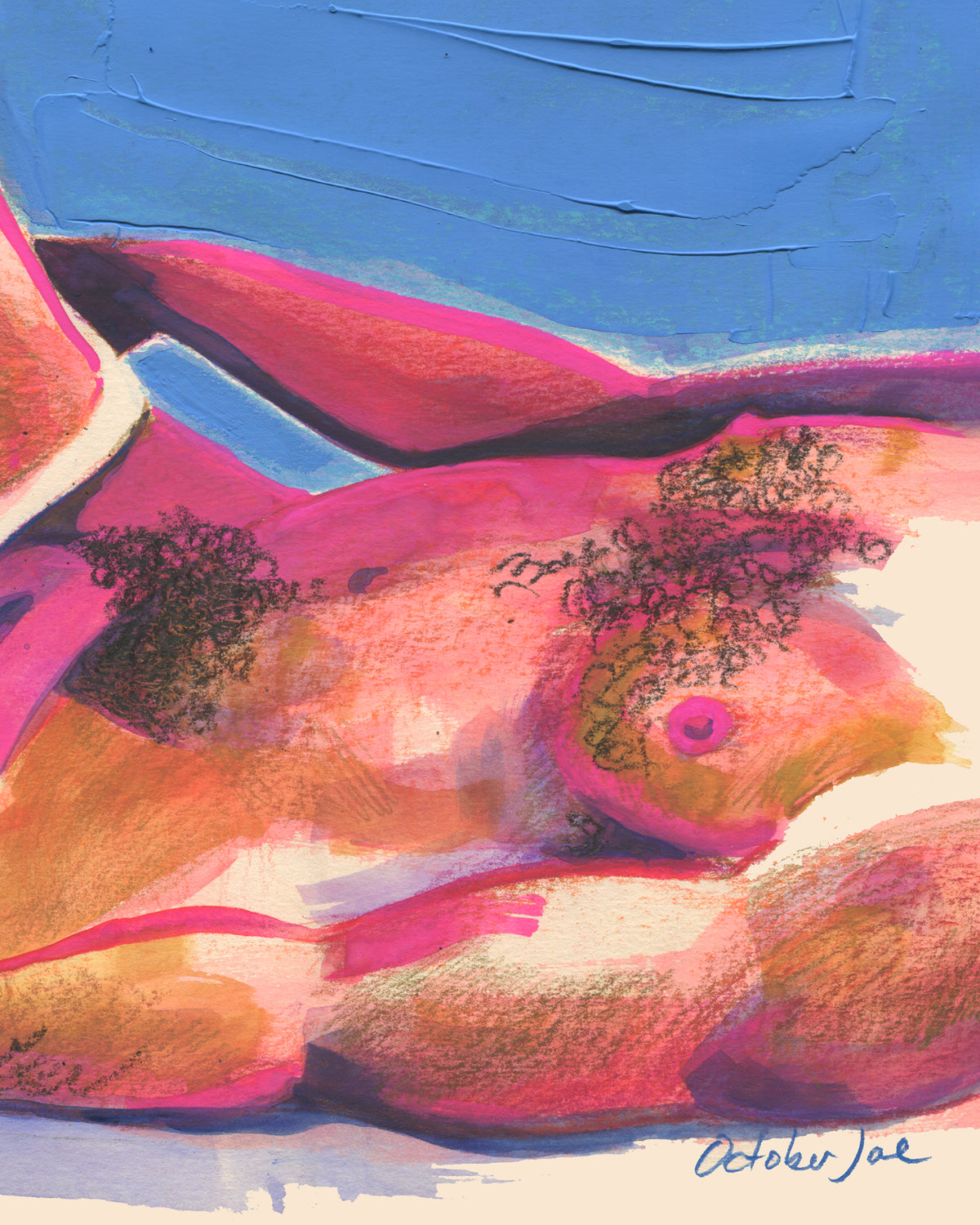 Abstract artwork of a nude male torso in mixed media on paper