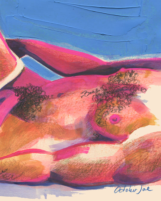 Abstract artwork of a nude male torso in mixed media on paper