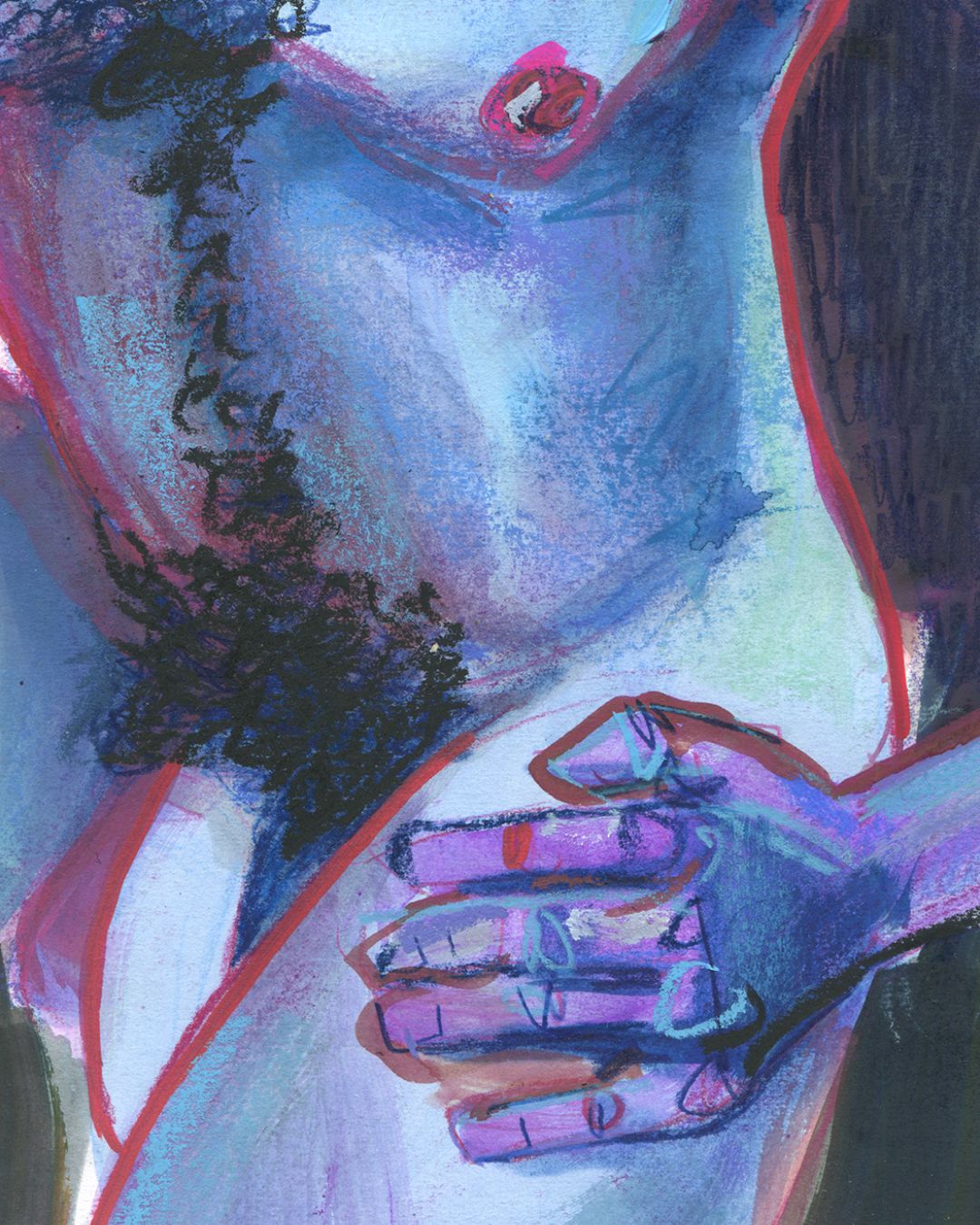 Abstract artwork with a hand holding books against a colorful background
