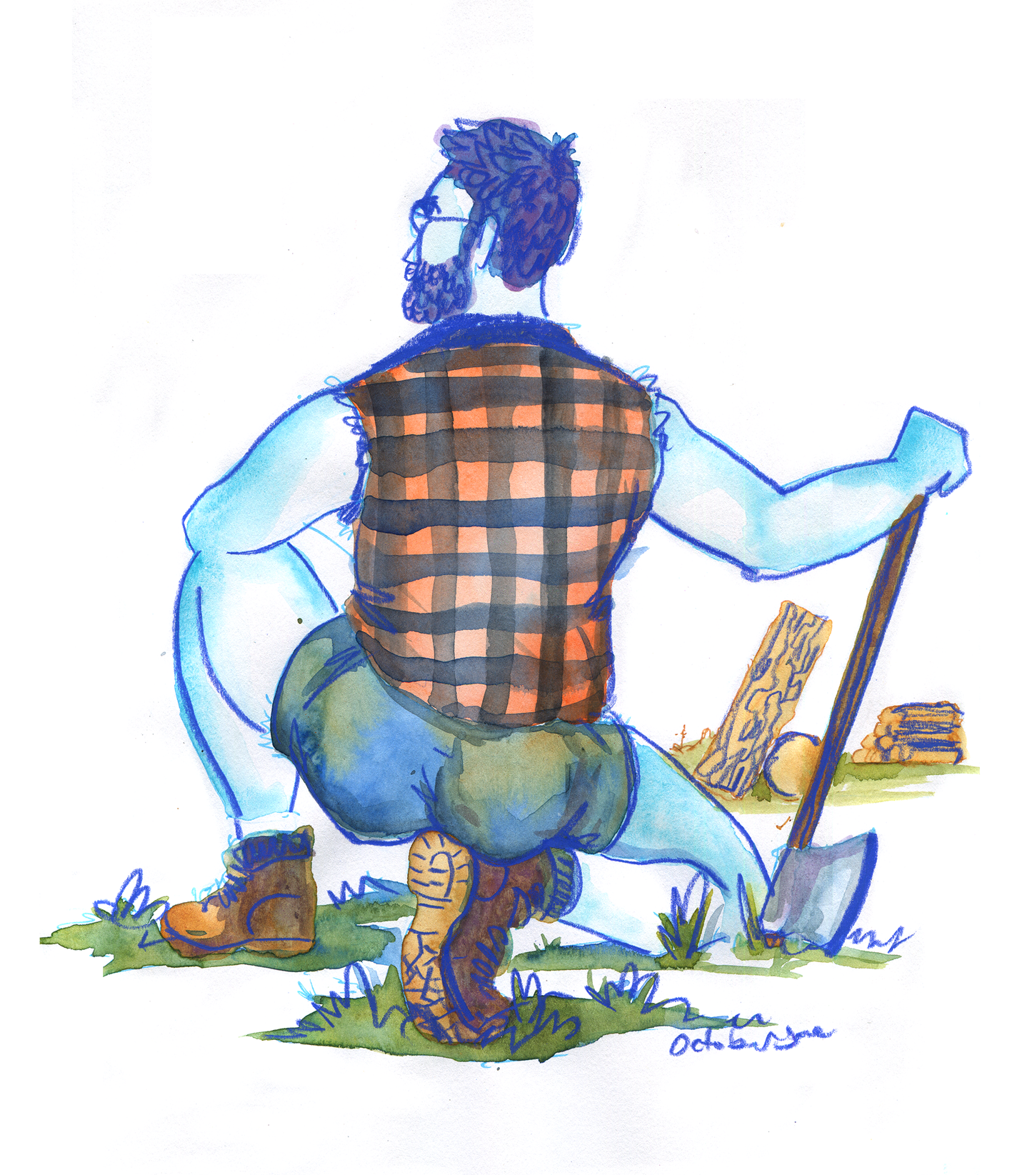 Big Blue Ax - Original Drawing